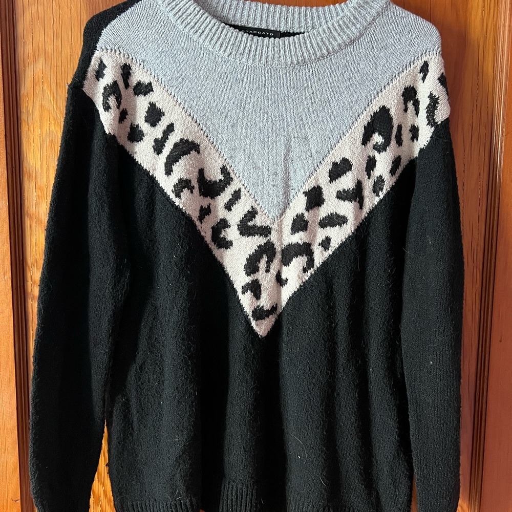 Black/gray Leopard Print Sweater - Red Dress Boutique